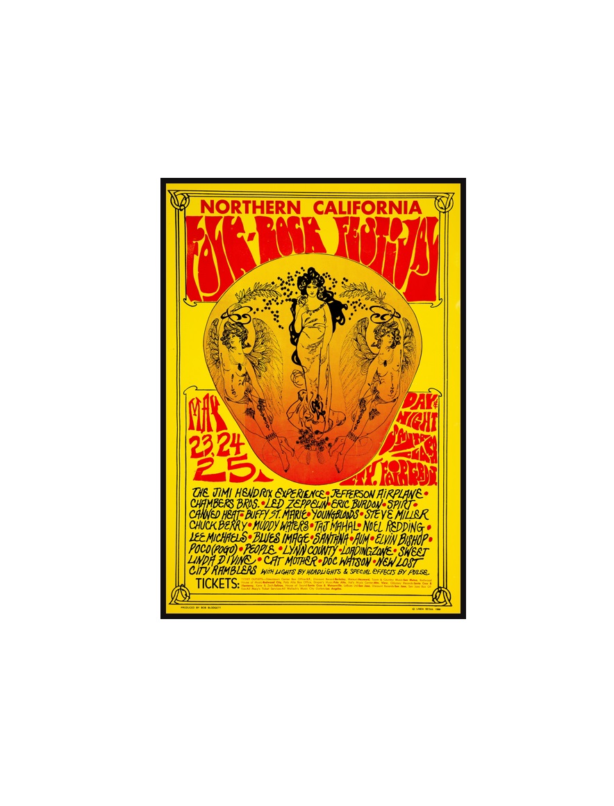 JIMI HENDRIX - 38 Jimi Hendrix, Led Zeppelin 1969 Northern Calif. Folk-Rock Festival Poster MINI