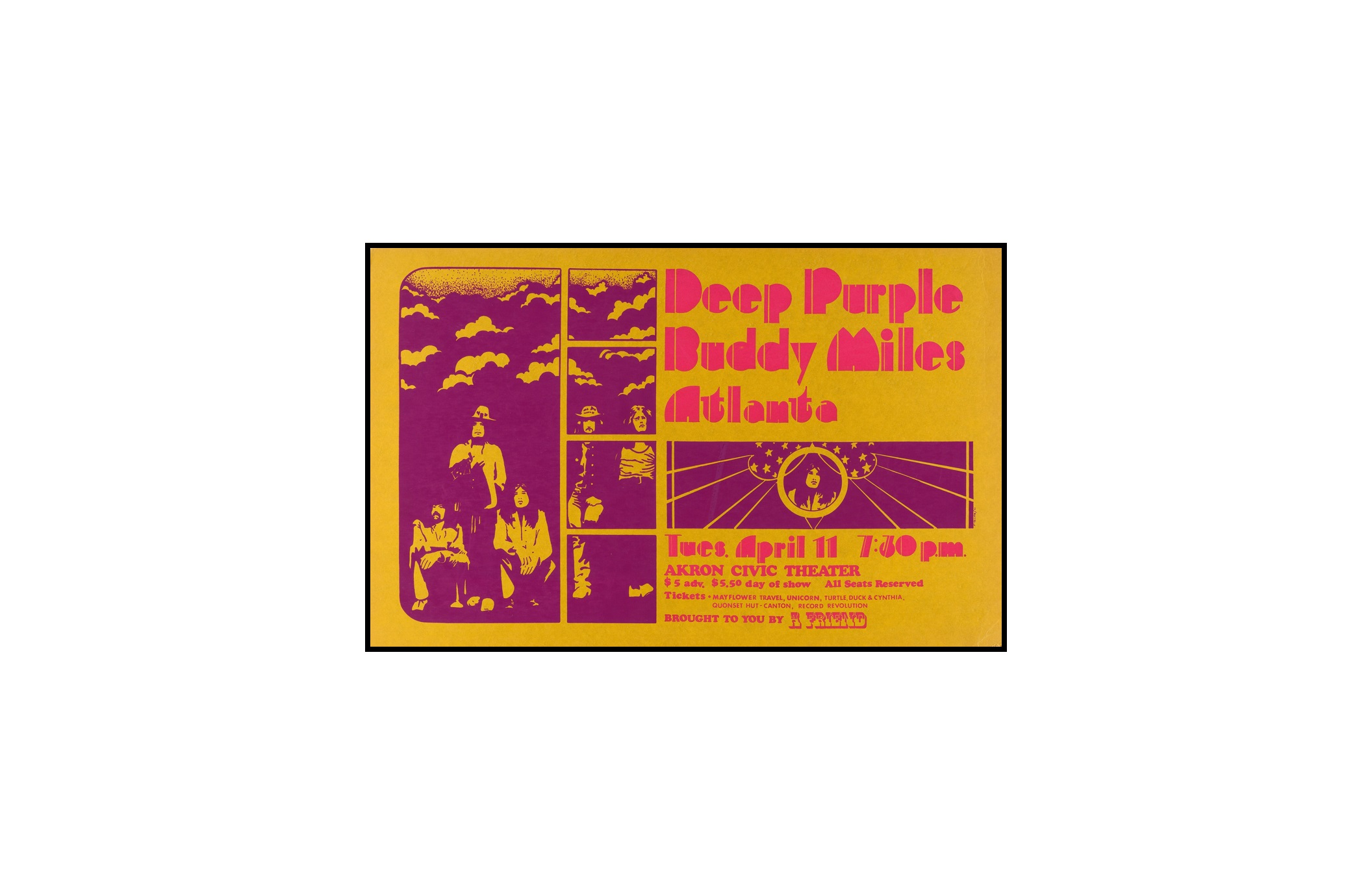 DEEP PURPLE - 7 Deep Purple, Buddy Miles 1972 Akron, OH Concert Poster MINI