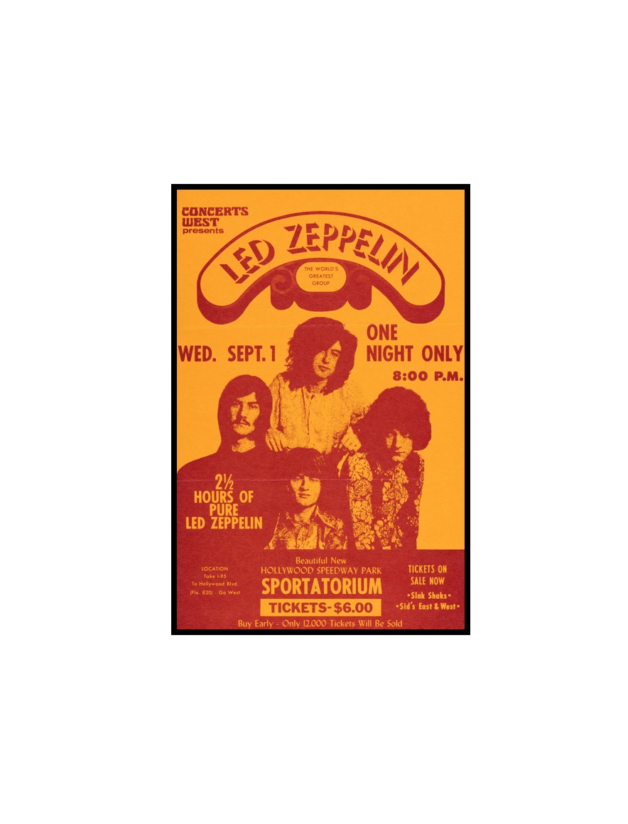 LED ZEPPELIN - 5 Led Zeppelin 1971 Hollywood, FL Concert Handbill MINI