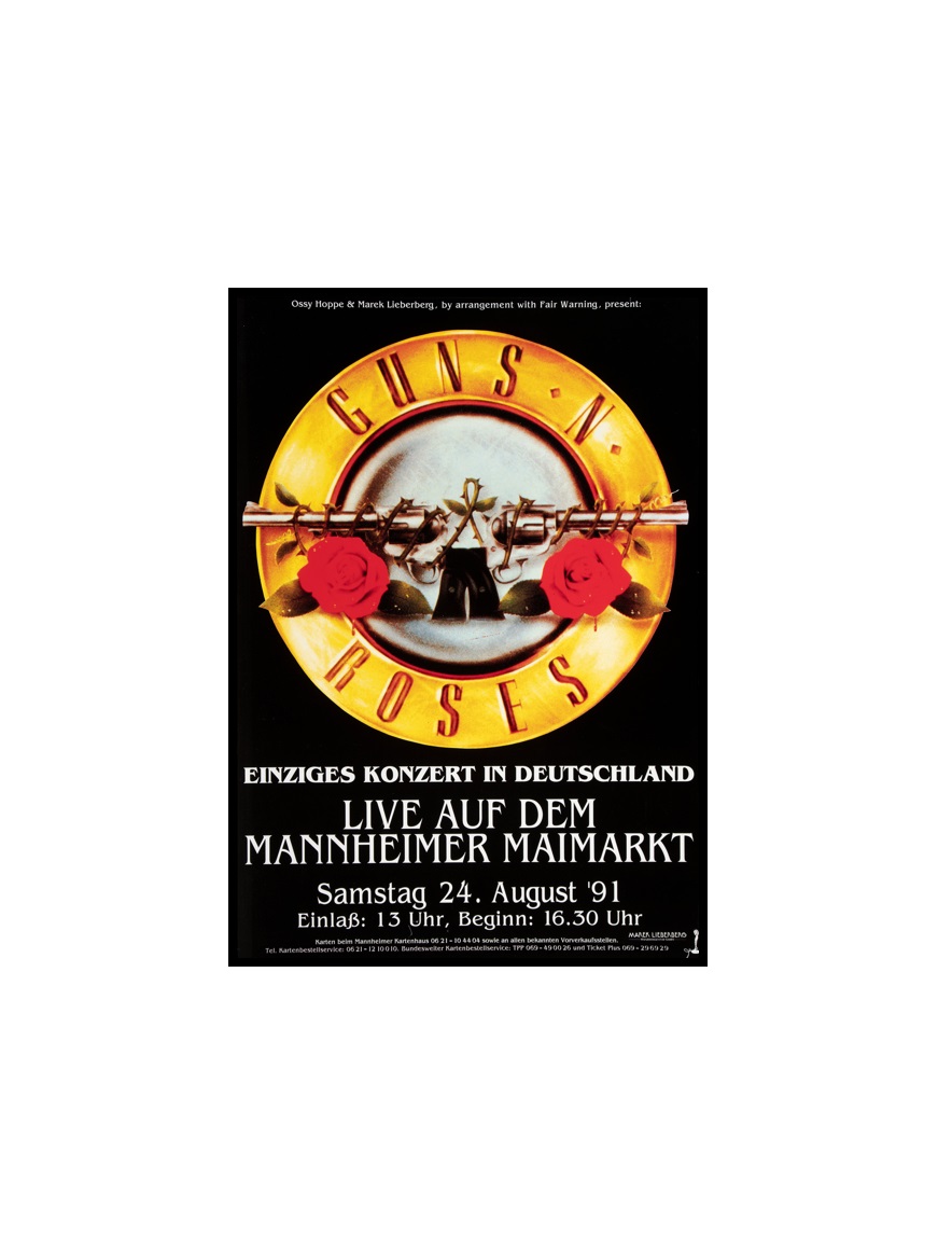 GUNS N ROSES - 3 Guns N' Roses 1991 Mannheim, Germany Concert Poster MINI