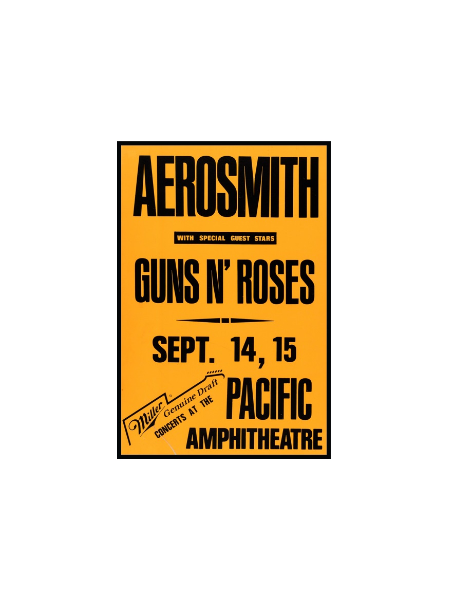 GUNS N ROSES - 7 Aerosmith, Guns N' Roses 1988 Pacific Amphitheatre, Southern California Concert Poster MINI
