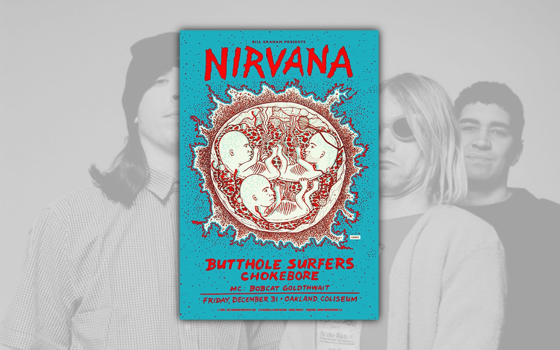 NIRVANA - 3 Nirvana 1993 Oakland, CA Concert Poster CAPA SITE