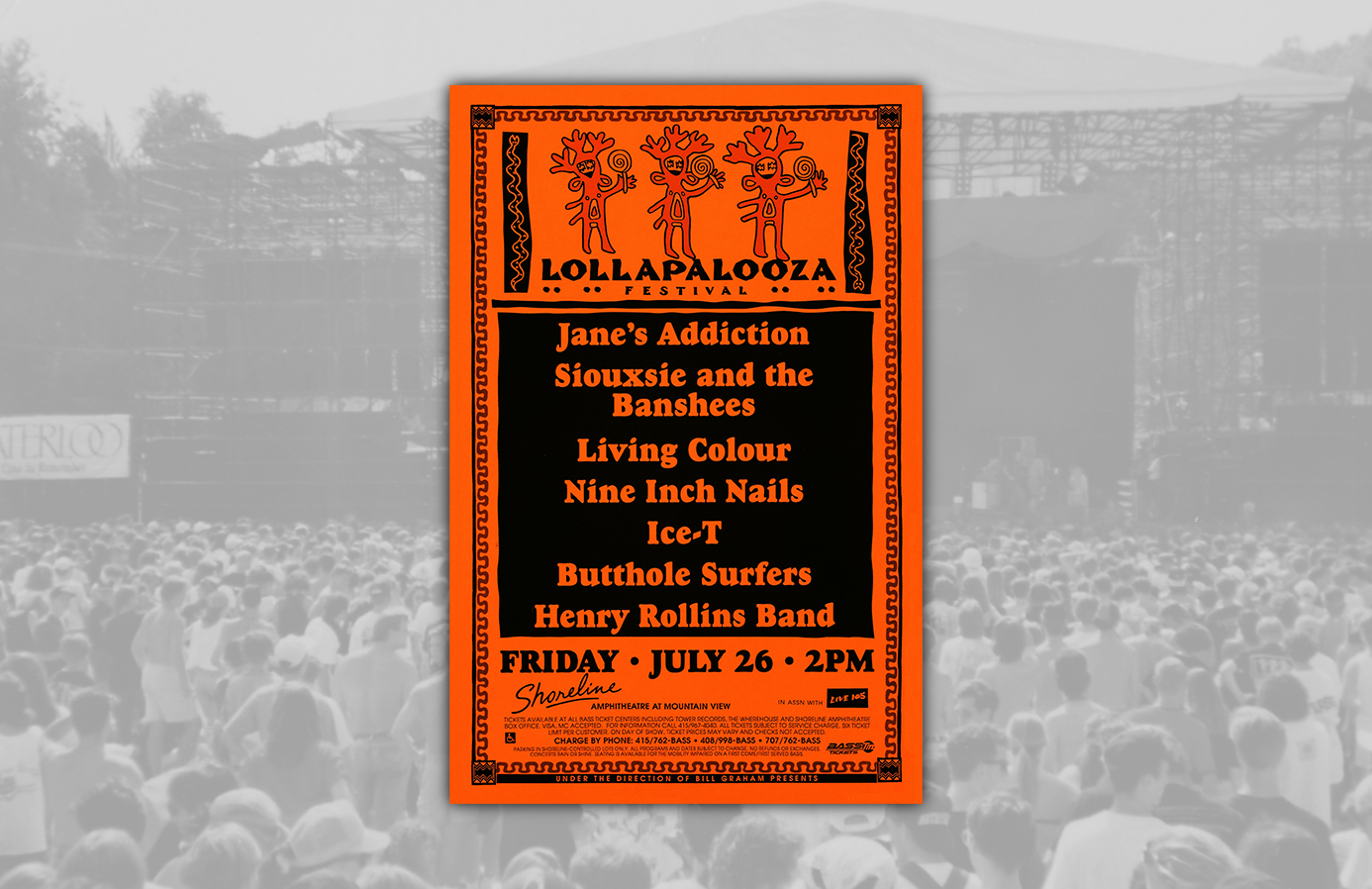 LOLLAPALOOZA - 1 Lollapalooza Festival 1991 Mountain View, CA Concert Poster CAPA SITE